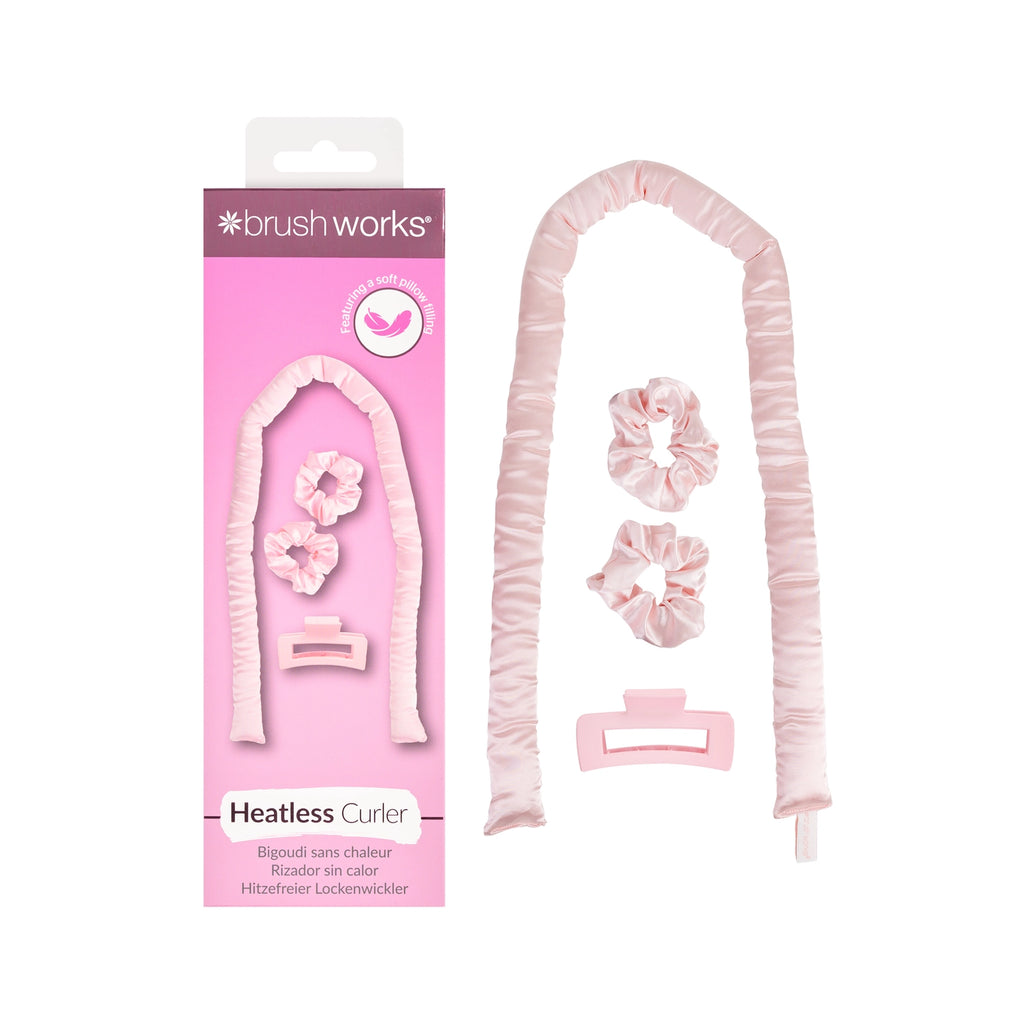 Brushworks rosa värmefria lockset med satinband, två scrunchies och hårklämma