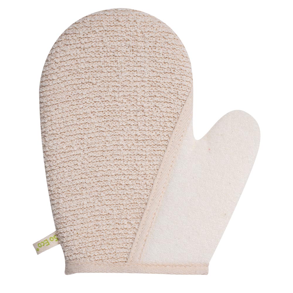 Naturbeige 2-i-1 exfolieringshandske för kroppen med strukturerad och mjuk sida