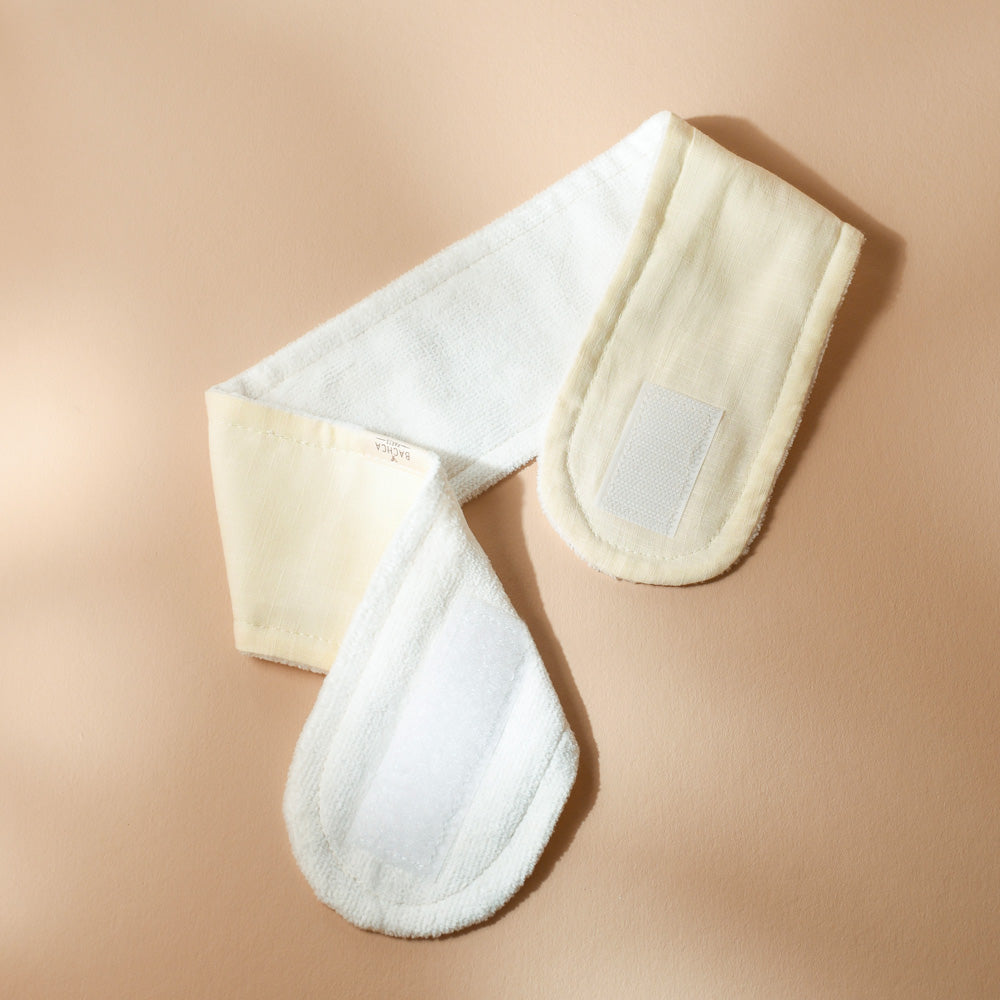 Ivory cotton skincare headband with terry lining and adjustable fastening